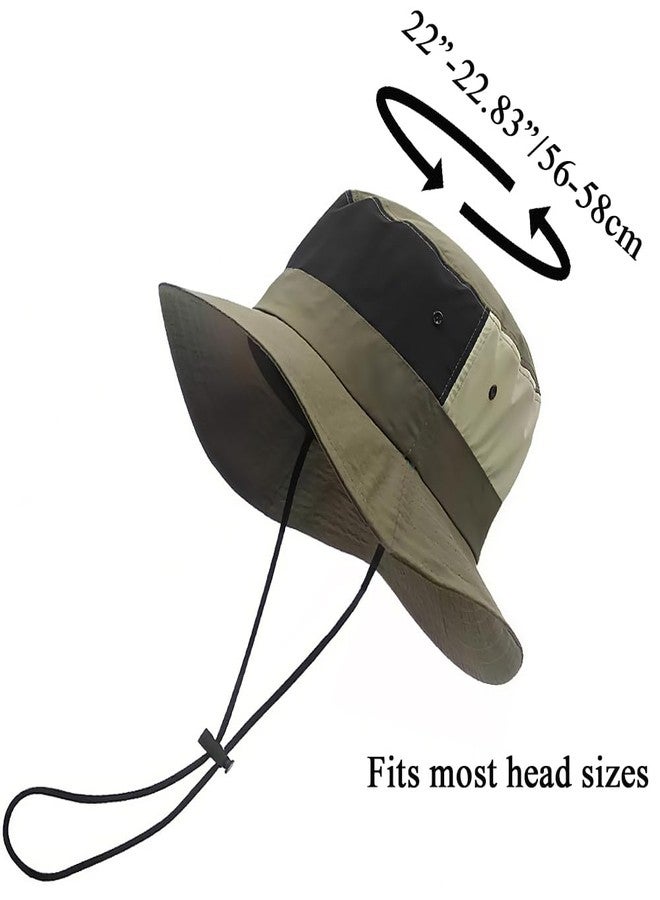 Ptduabenlu Waterproof Bucket Hat for Men Women Quick Dry Sun Hat with Chin Strap Adjustable UPF 50+ Sun Protection Fishing Safari Hat Army Green - Image 3